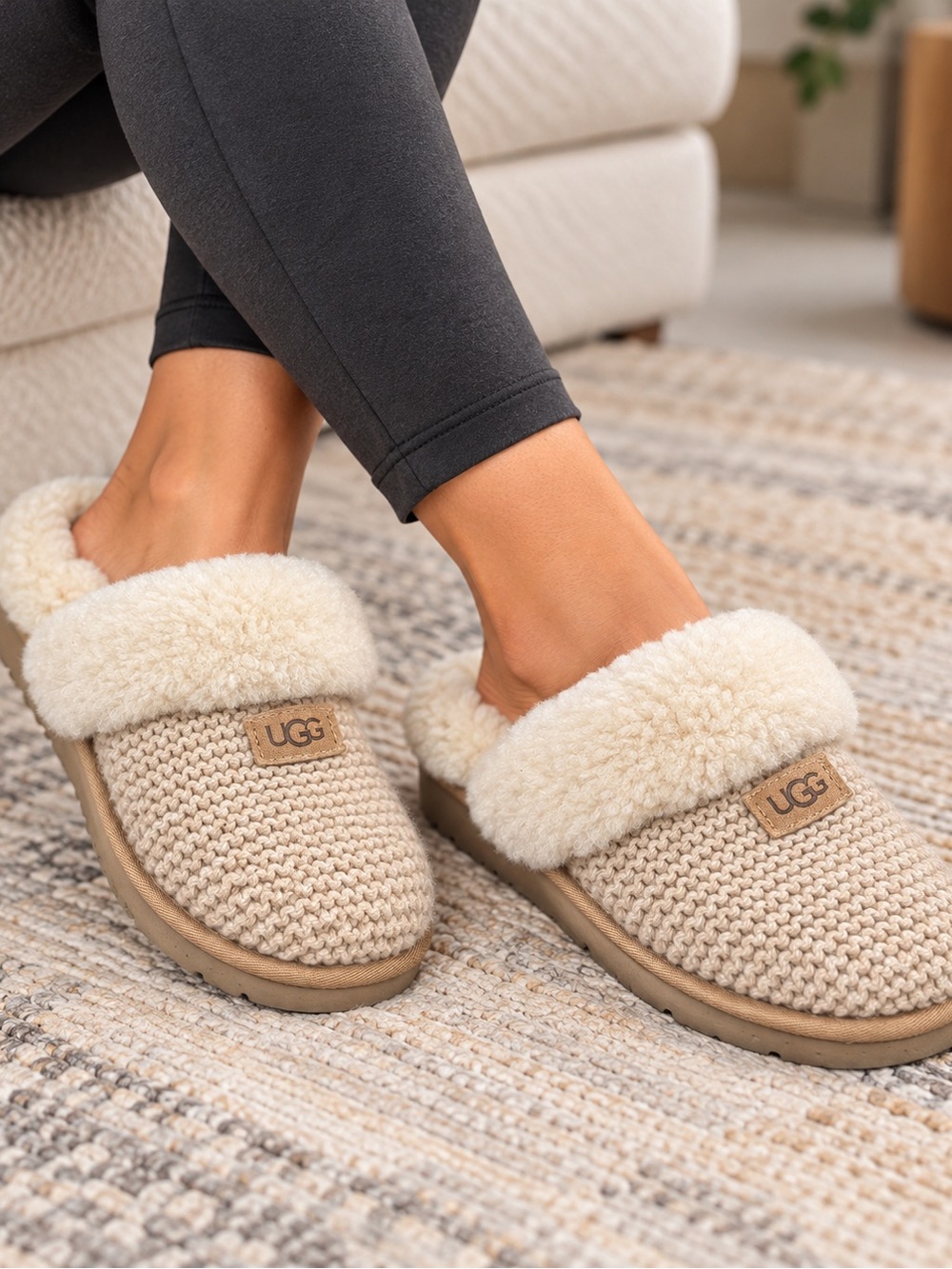 UGG Women's Knit Shearling Slipper - Cream/Tan